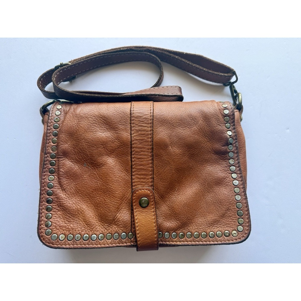 Isadora Italian Genuine Leather Studded Crossbody Shoulder Bag Brown Boho Italy